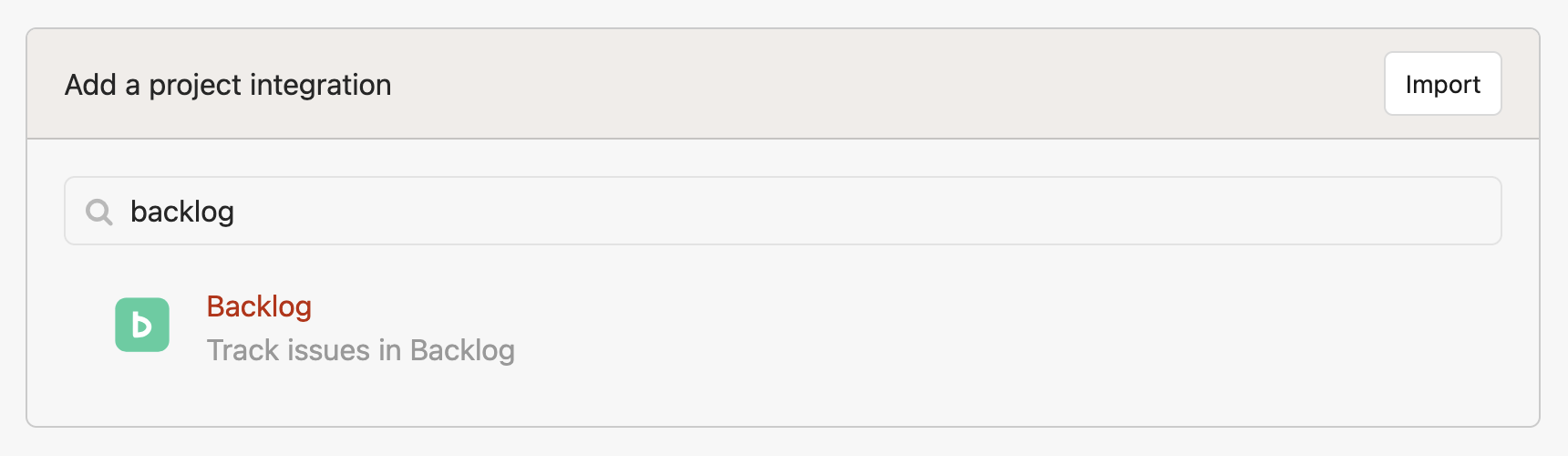 A screenshot of selecting the Backlog integration in Honeybadger