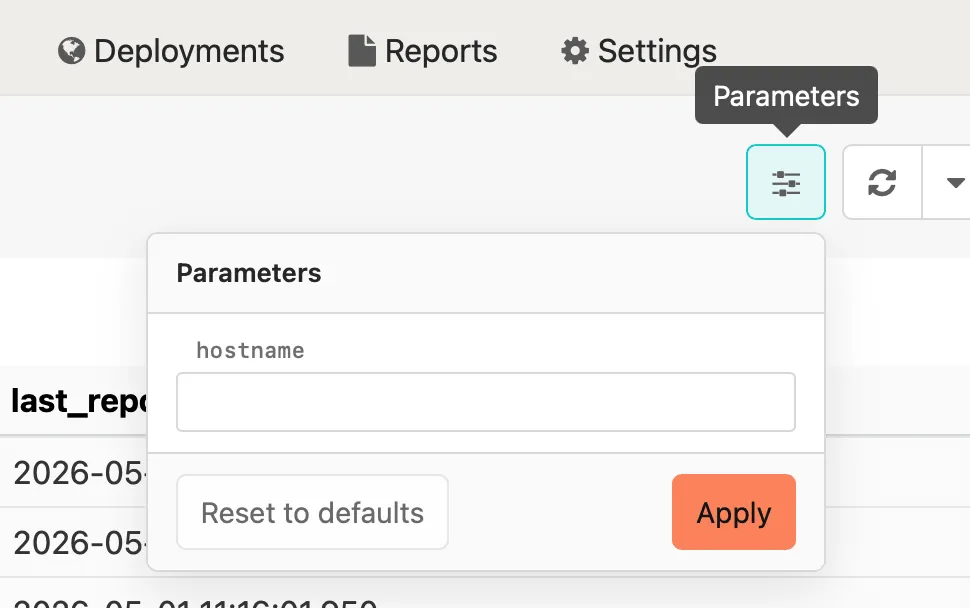 Editing parameters at the dashboard level.
