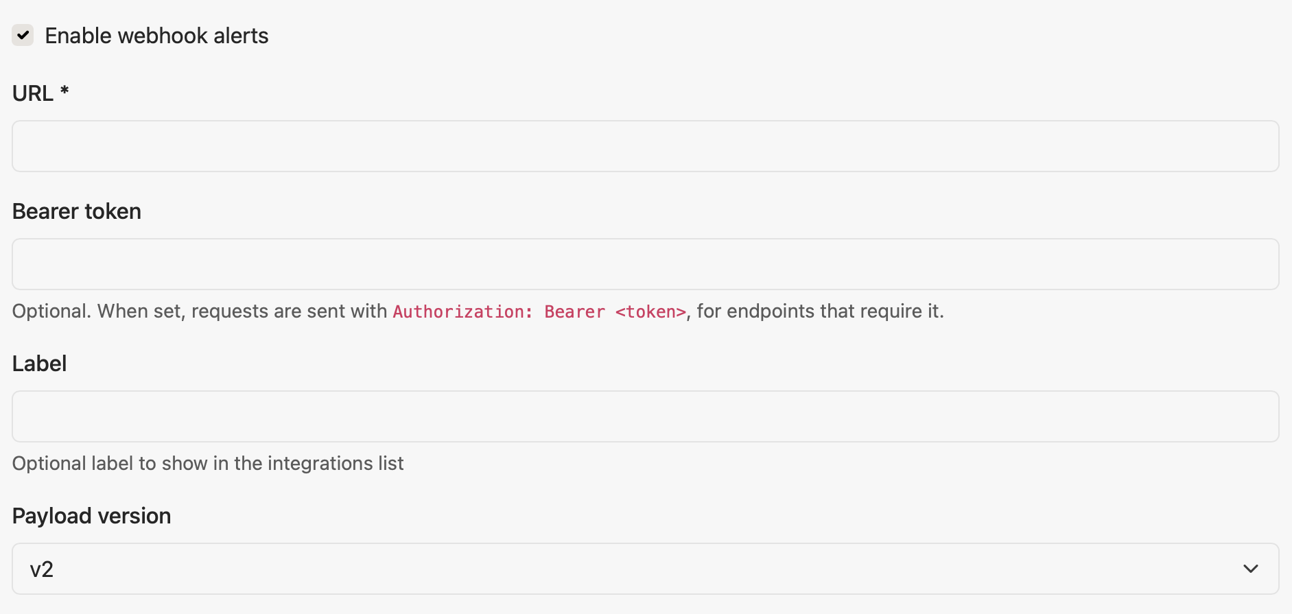 The new webhook form.