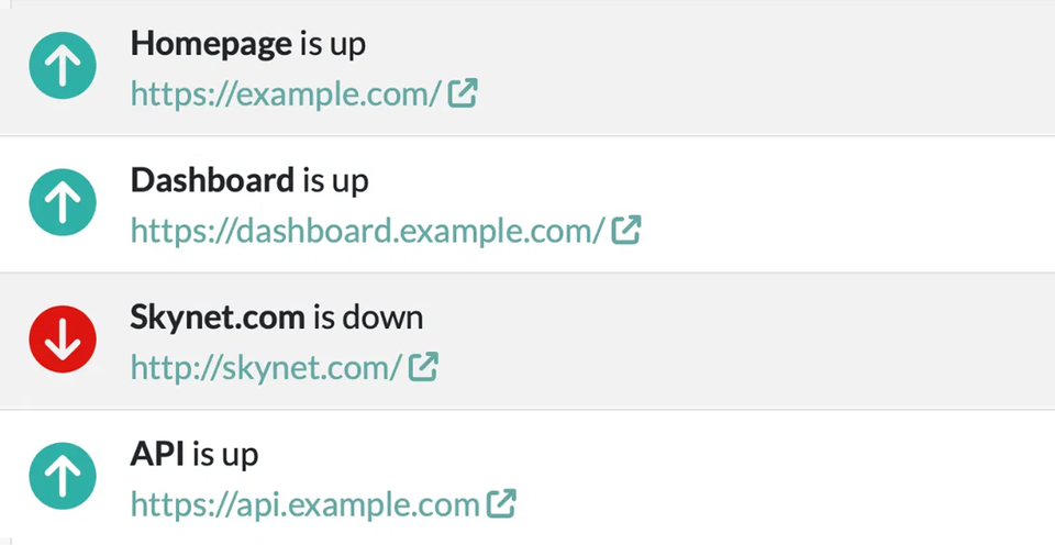 A screenshot of a list of uptime checks in Honeybadger's Laravel uptime monitoring interface.