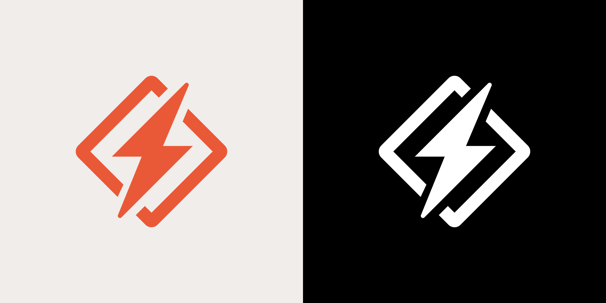 Honeybadger icon variations showing the lightning bolt symbol within angular brackets in both orange-on-light and white-on-black color schemes, representing the company's visual identity for application monitoring and error tracking services.