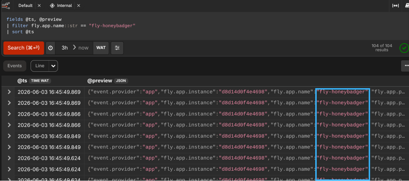 A screenshot of query results on Honeybadger Insights