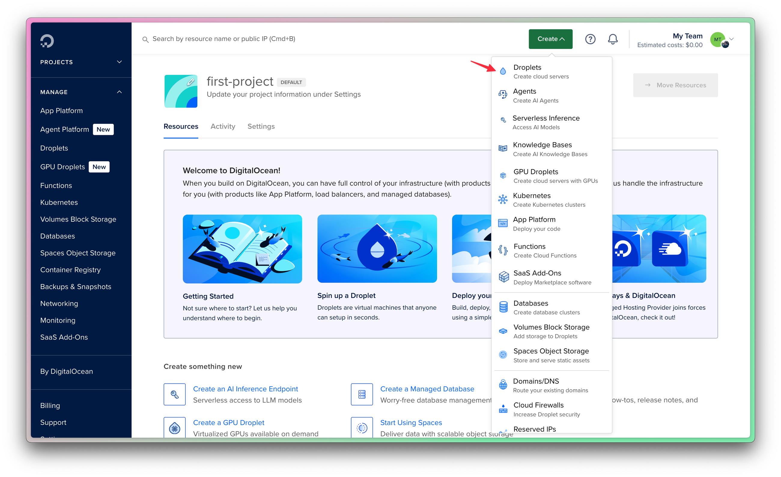 Creating a new digital ocean droplet for Kamal